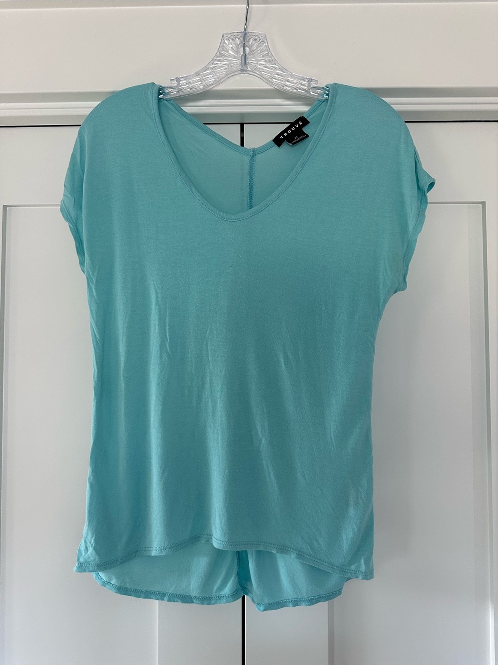 Trouve Light Teal V-Neck Short Sleeve Top